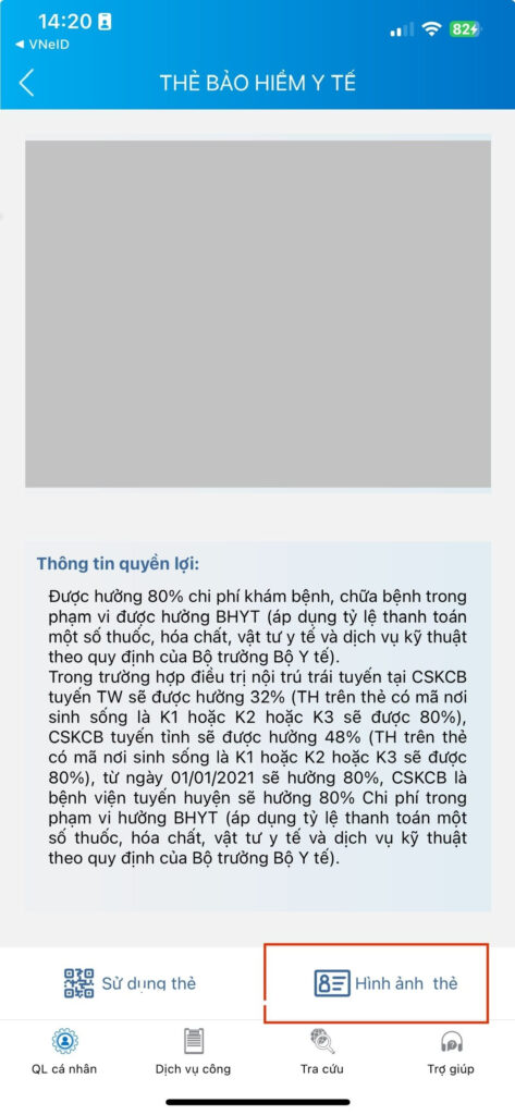Màn hình VssID hiển thị thông tin người tham gia bảo hiểm