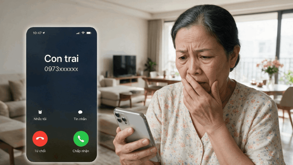 Người dùng kiểm tra thông tin cuộc gọi trên điện thoại