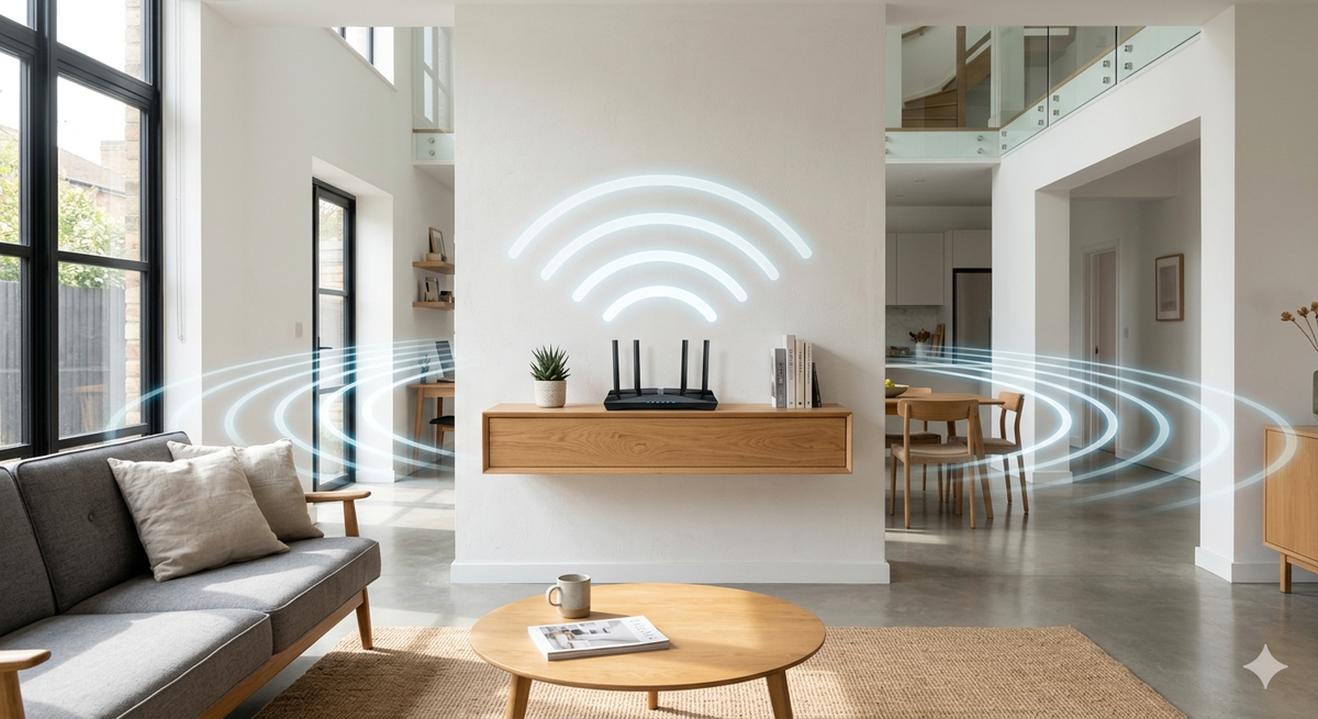 Bộ định tuyến WiFi đặt trong không gian nhà ở