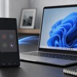 Minh họa điện thoại Android kết nối với máy tính Windows 11