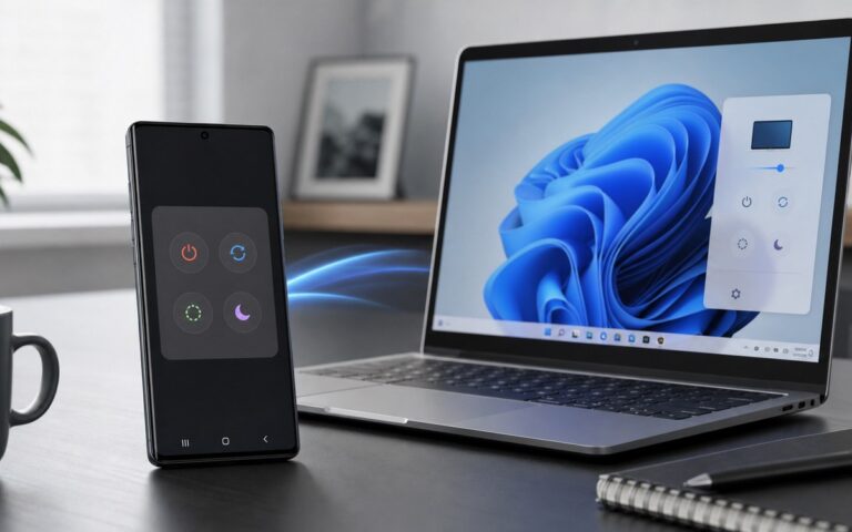 Minh họa điện thoại Android kết nối với máy tính Windows 11