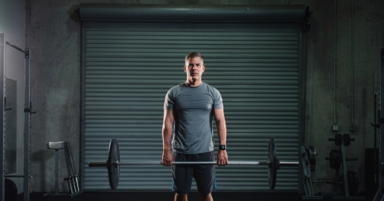 Người đàn ông thực hiện bài tập kháng lực trong phòng gym
