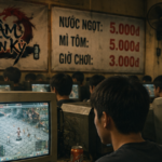 Game thủ chơi Võ Lâm Truyền Kỳ tại quán net với màn hình máy tính đời cũ