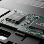 Điện thoại thông minh đặt cạnh các linh kiện bộ nhớ RAM và chip lưu trữ