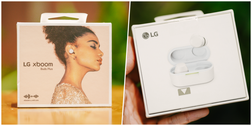 Hộp sạc màu trắng ngà của LG xboom Buds Plus khi mở nắp