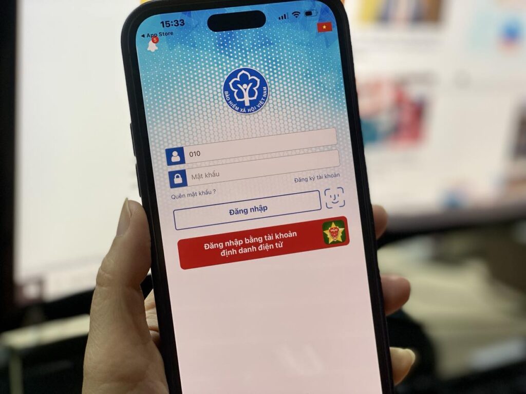 Màn hình ứng dụng VssID hiển thị thông tin bảo hiểm xã hội