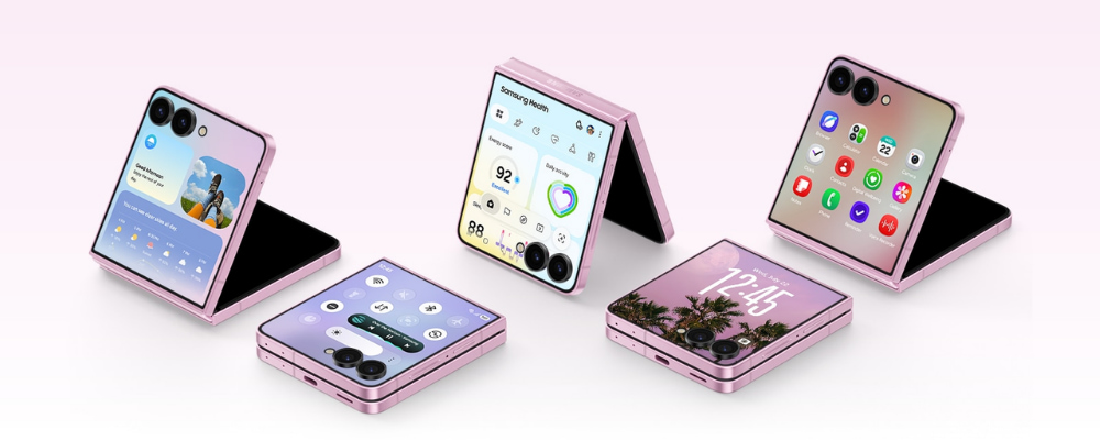Galaxy Z Flip8 dựng trên mặt bàn để chụp ảnh rảnh tay