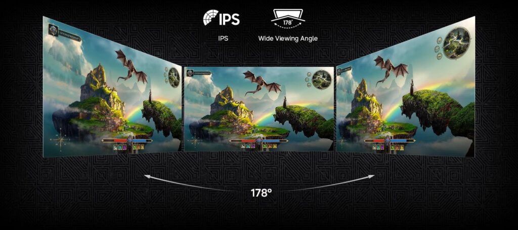 Màn hình gaming Samsung hiển thị khung cảnh game có vùng sáng và vùng tối rõ nét