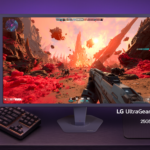 Màn hình LG UltraGear 25G590B đặt trên bàn chơi game