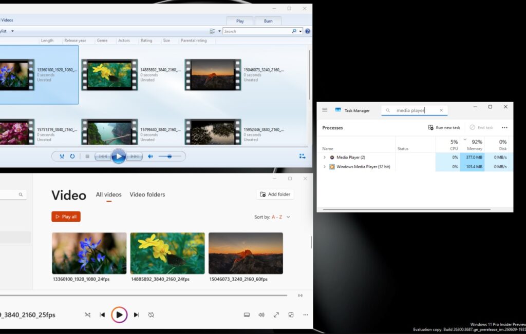 Màn hình thử nghiệm Windows 11 với tùy chọn phụ đề
