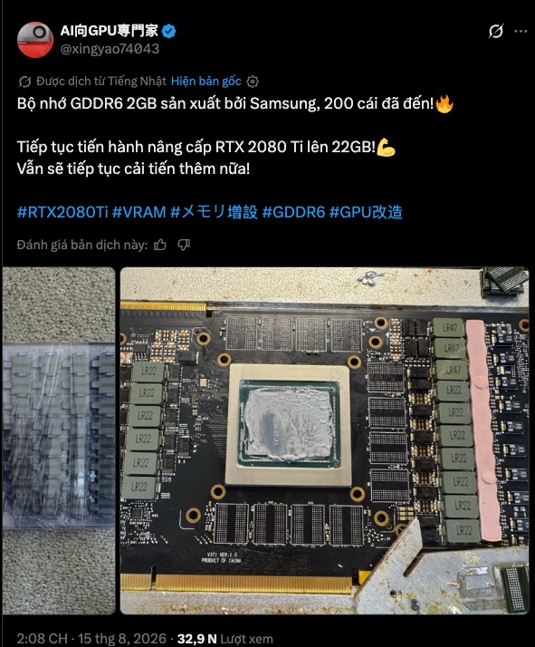 Các chip nhớ Samsung GDDR6 dung lượng 2 GB dùng cho RTX 2080 Ti