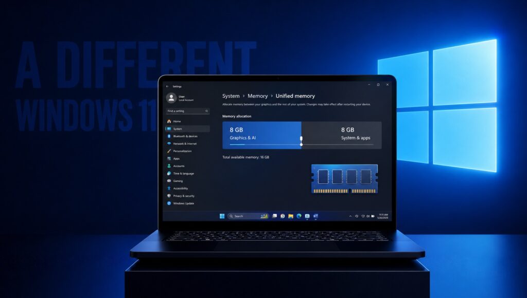Máy tính Windows 11 đang chạy các tác vụ đồ họa và AI