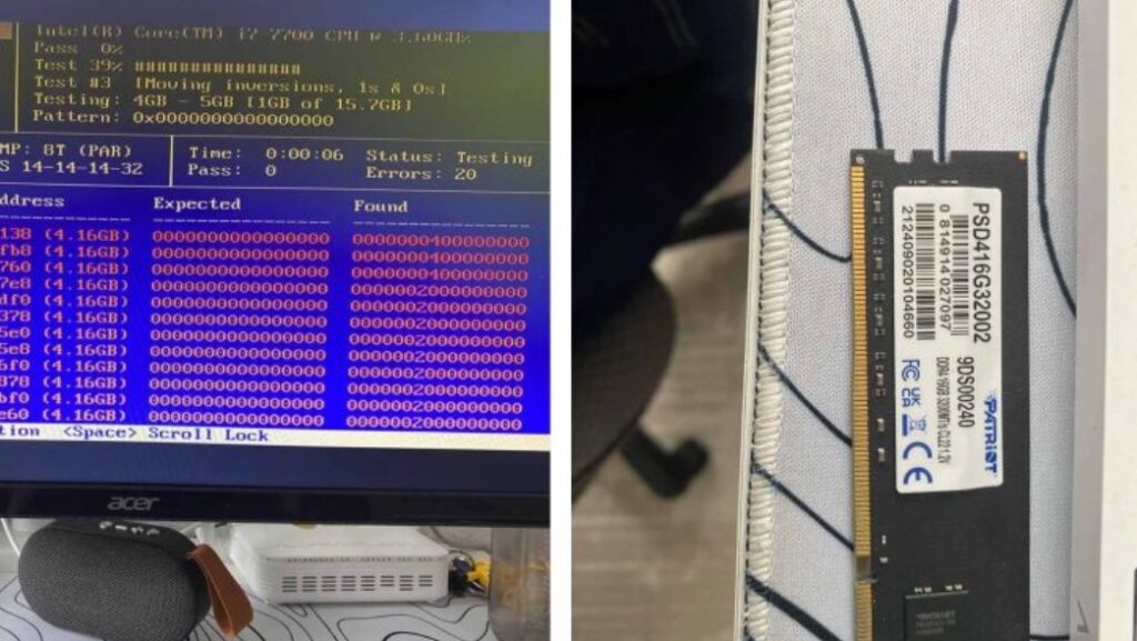 Thanh RAM Patriot Signature Line DDR4 16 GB được dùng trong quá trình kiểm tra