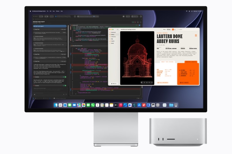 Mac Studio kết nối nhiều màn hình trong không gian sáng tạo