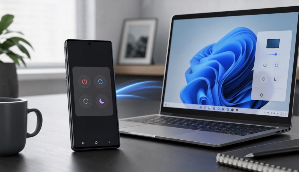 Minh họa máy tính Windows 11 chuyển sang chế độ ngủ