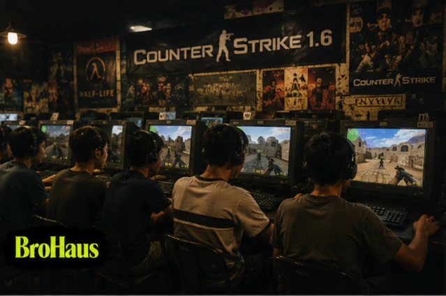 Game thủ ngồi trước màn hình CRT trong một quán net