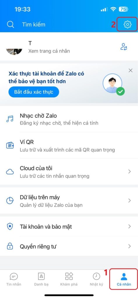 Trang Quyền riêng tư trong phần cài đặt Zalo