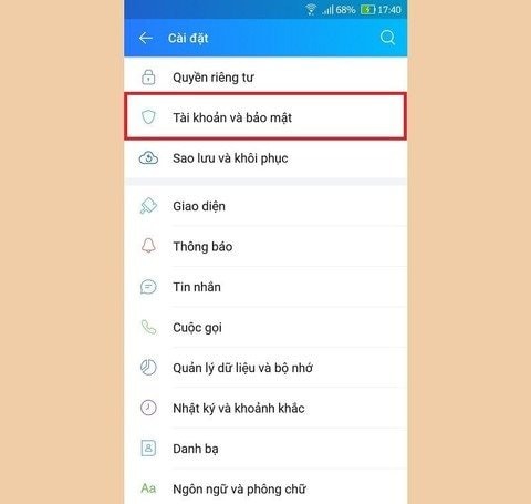 Giao diện tạo mã khóa riêng cho ứng dụng Zalo