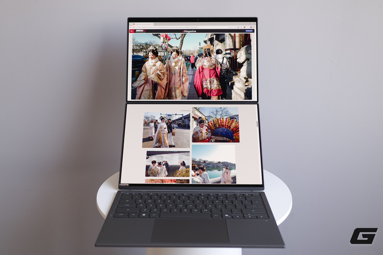 Laptop hai màn hình được sử dụng trong không gian làm việc di động