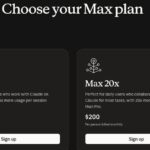 Màn hình đăng ký hiển thị hai lựa chọn Claude Max 5x và Max 20x