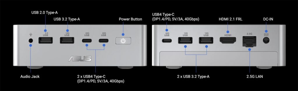Các cổng USB và kết nối phía sau Asus Ascent QN10