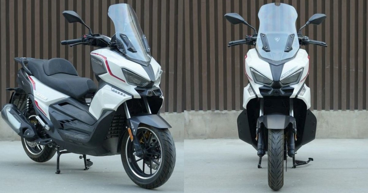 Cyclone RT250 được chụp ở góc nghiêng, làm nổi bật thiết kế thân xe