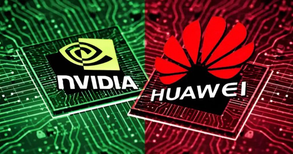 Cụm chip AI Ascend của Huawei được minh họa trong bối cảnh trung tâm dữ liệu