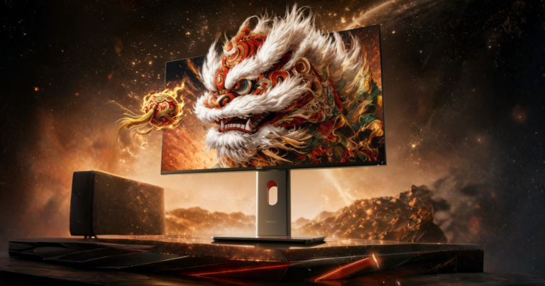 Màn hình Lenovo ThinkVision P27UD-40 hiển thị hình ảnh 4K trên bàn làm việc