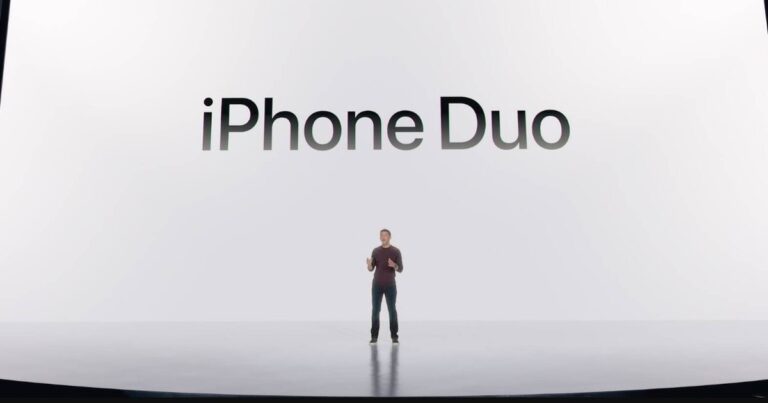 iPhone Duo được minh họa ở trạng thái đóng với màn hình ngoài nhỏ gọn