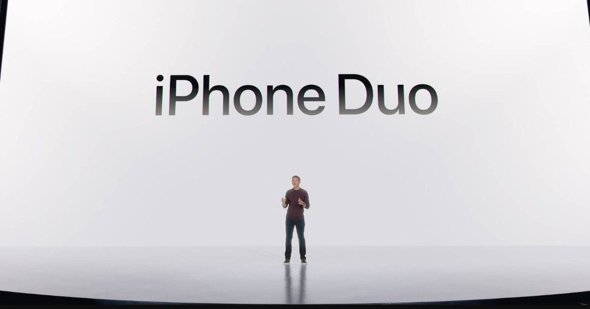 iPhone Duo được minh họa ở trạng thái đóng với màn hình ngoài nhỏ gọn