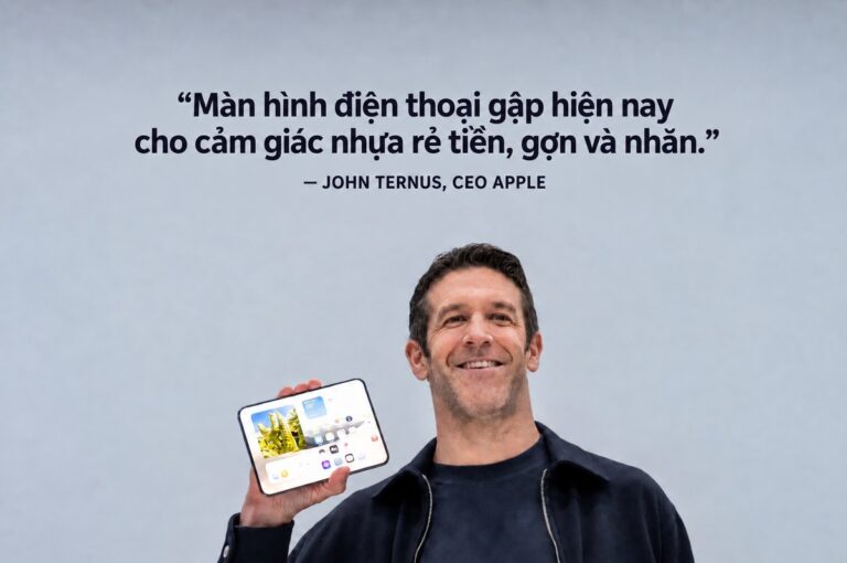 John Ternus phát biểu trong buổi phỏng vấn về màn hình iPhone Duo