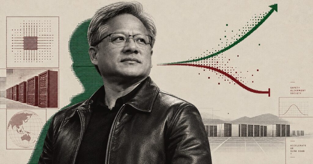Jensen Huang phát biểu trên sân khấu tại một sự kiện công nghệ ở Los Angeles
