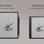 Boox Note Mini C đặt trên mặt bàn với màn hình hiển thị giao diện đọc sách