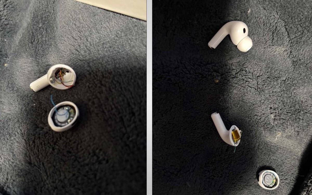 Một bên AirPods bị bung vỏ khi người dùng tháo nút silicon
