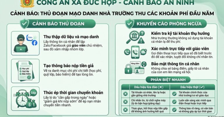 Thông báo cảnh báo về tin nhắn giả mạo trường học và yêu cầu chuyển tiền