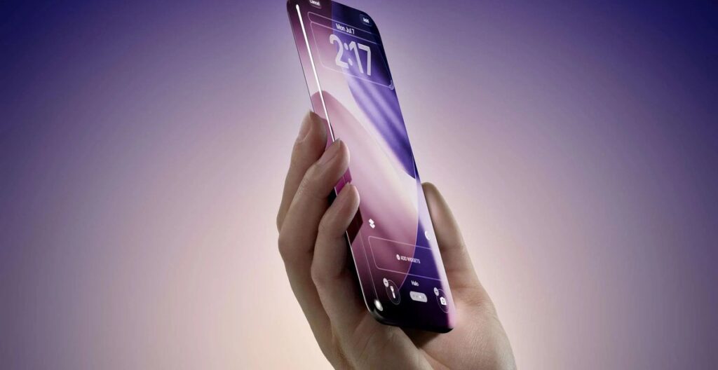 Hình minh họa iPhone với thân máy và màn hình tạo cảm giác liền mạch bằng kính