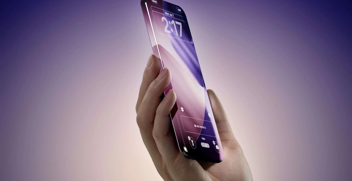 Hình minh họa iPhone với thân máy và màn hình tạo cảm giác liền mạch bằng kính