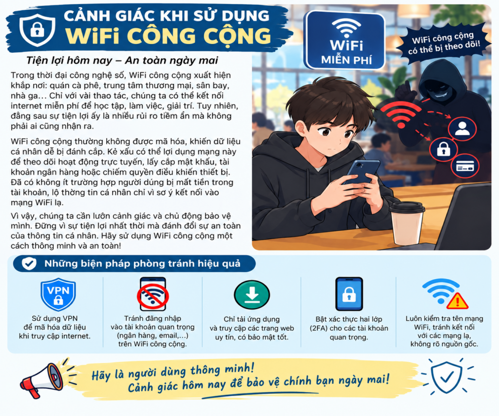 Thông tin cảnh báo về nguy cơ mất an toàn khi sử dụng WiFi công cộng