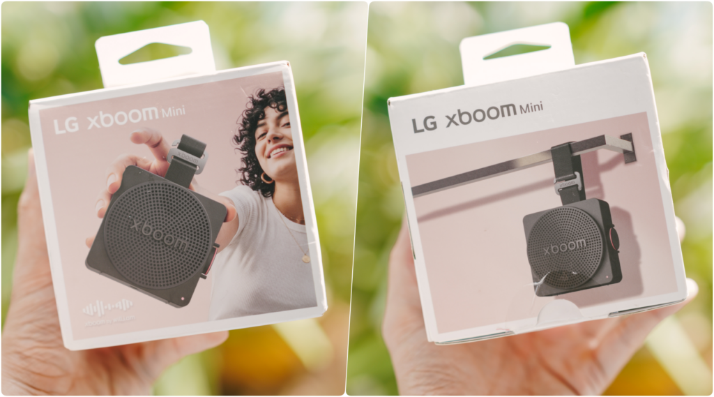 Mặt trước LG xboom Mini với phần lưới che màng loa có thể tháo rời