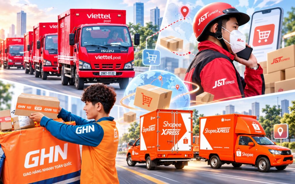Nhân viên giao nhận xử lý các kiện hàng thương mại điện tử