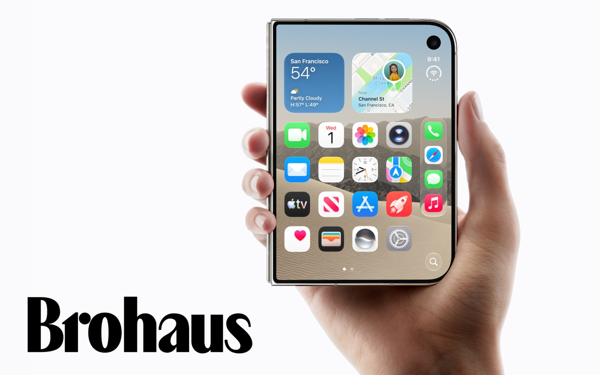 iPhone Duo mở ra với màn hình lớn và khung máy màu titan
