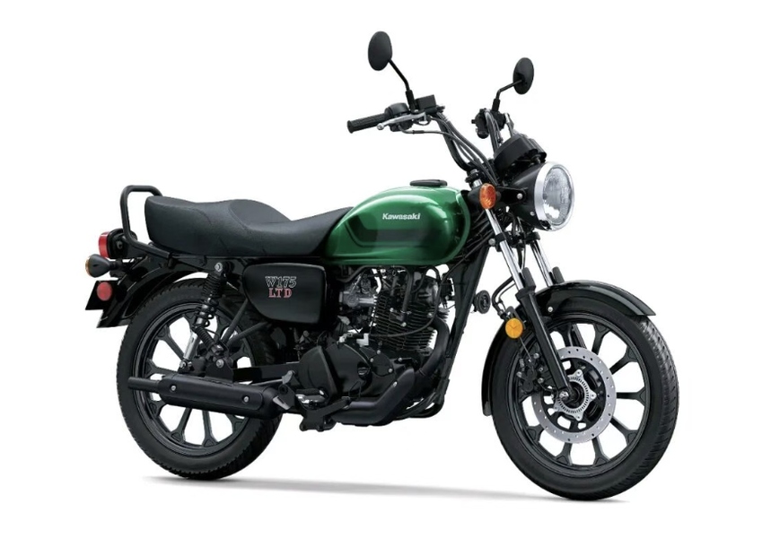 Góc nghiêng phía trước của Kawasaki W175 LTD với đèn pha tròn