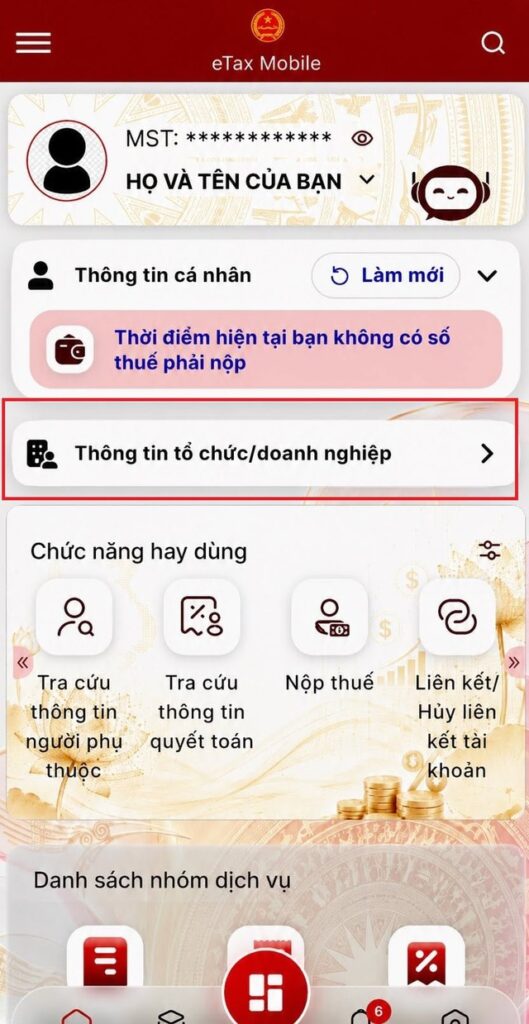 Biểu mẫu gửi phản ánh về thông tin doanh nghiệp trên eTax Mobile