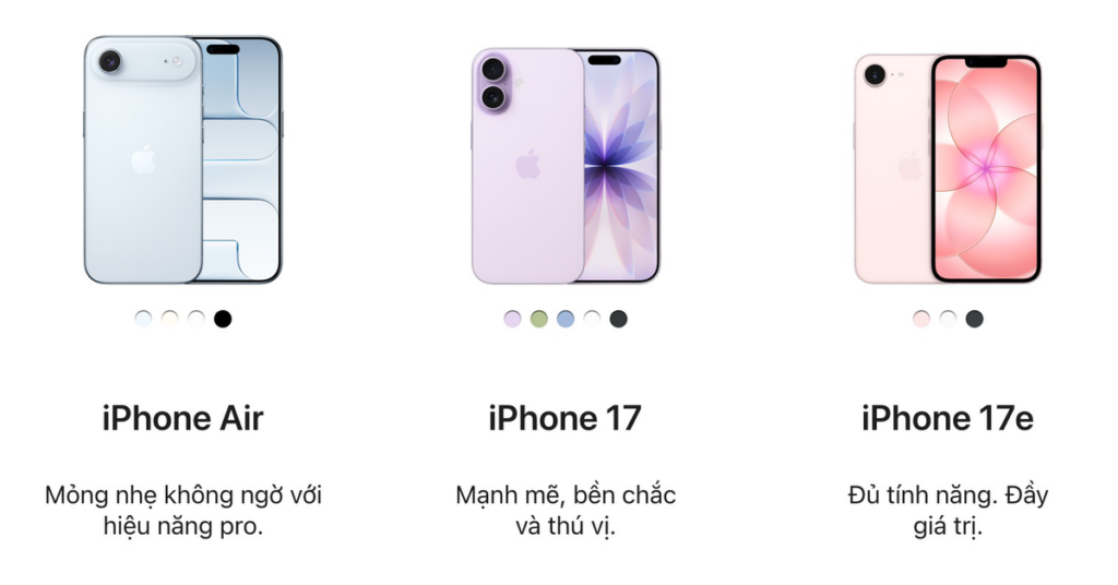 Các mẫu iPhone được trưng bày trong không gian bán lẻ của Apple