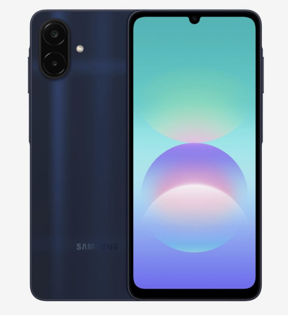 Cạnh bên Galaxy A08 với thiết kế mỏng và các cổng kết nối