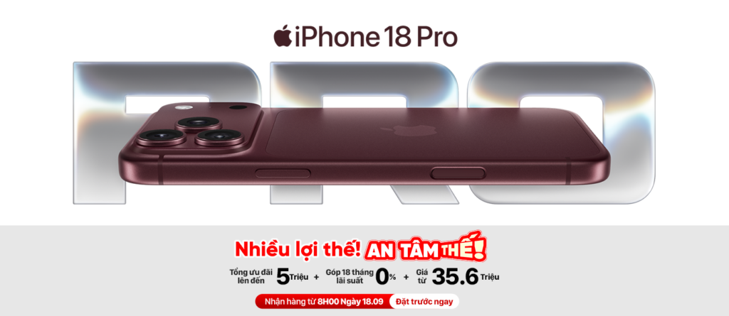 iPhone 18 Pro Max màu Đỏ Burgundy được trưng bày trong cửa hàng