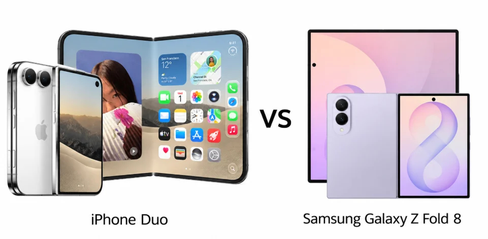 Galaxy Z Fold8 và iPhone Duo được đặt cạnh nhau để so sánh
