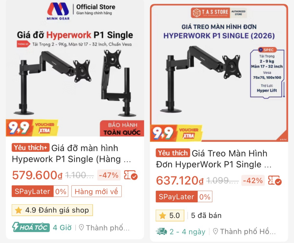 Cận cảnh khay đi dây bên dưới tay đòn HyperWork P1 Single