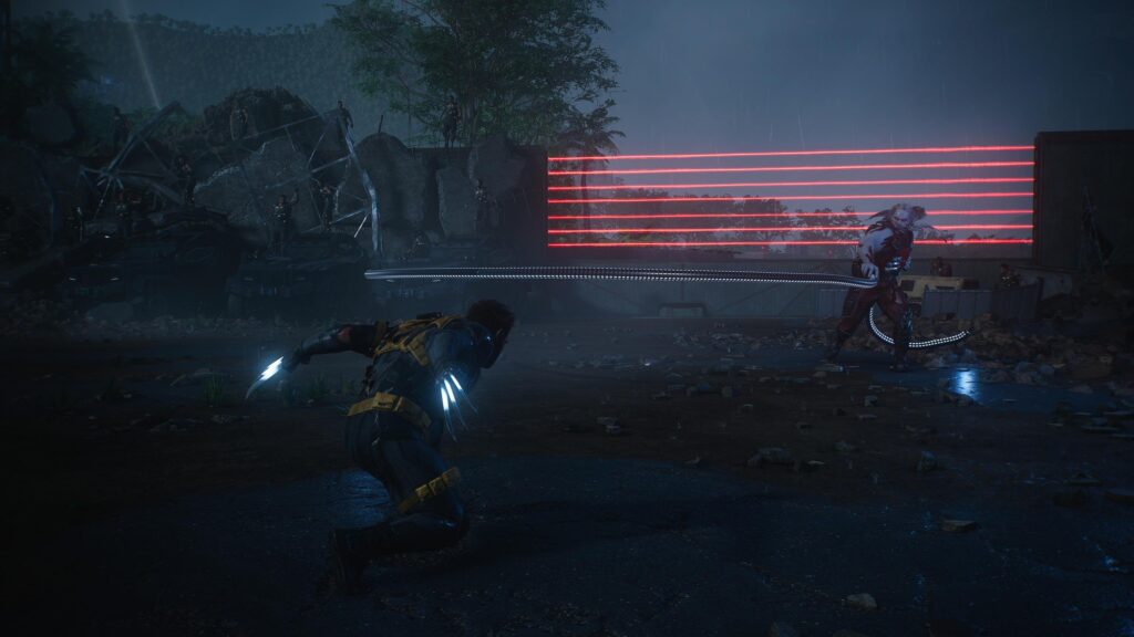 Wolverine chiến đấu với nhóm kẻ địch trong môi trường tối
