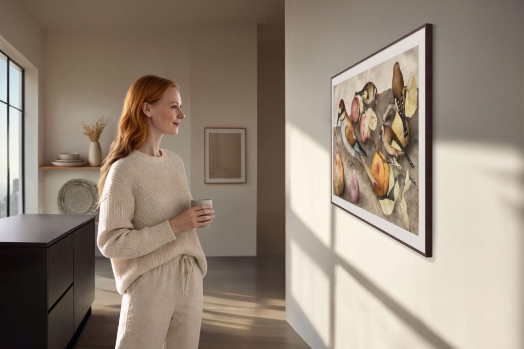 TV The Frame trưng bày tác phẩm nghệ thuật trên tường phòng khách
